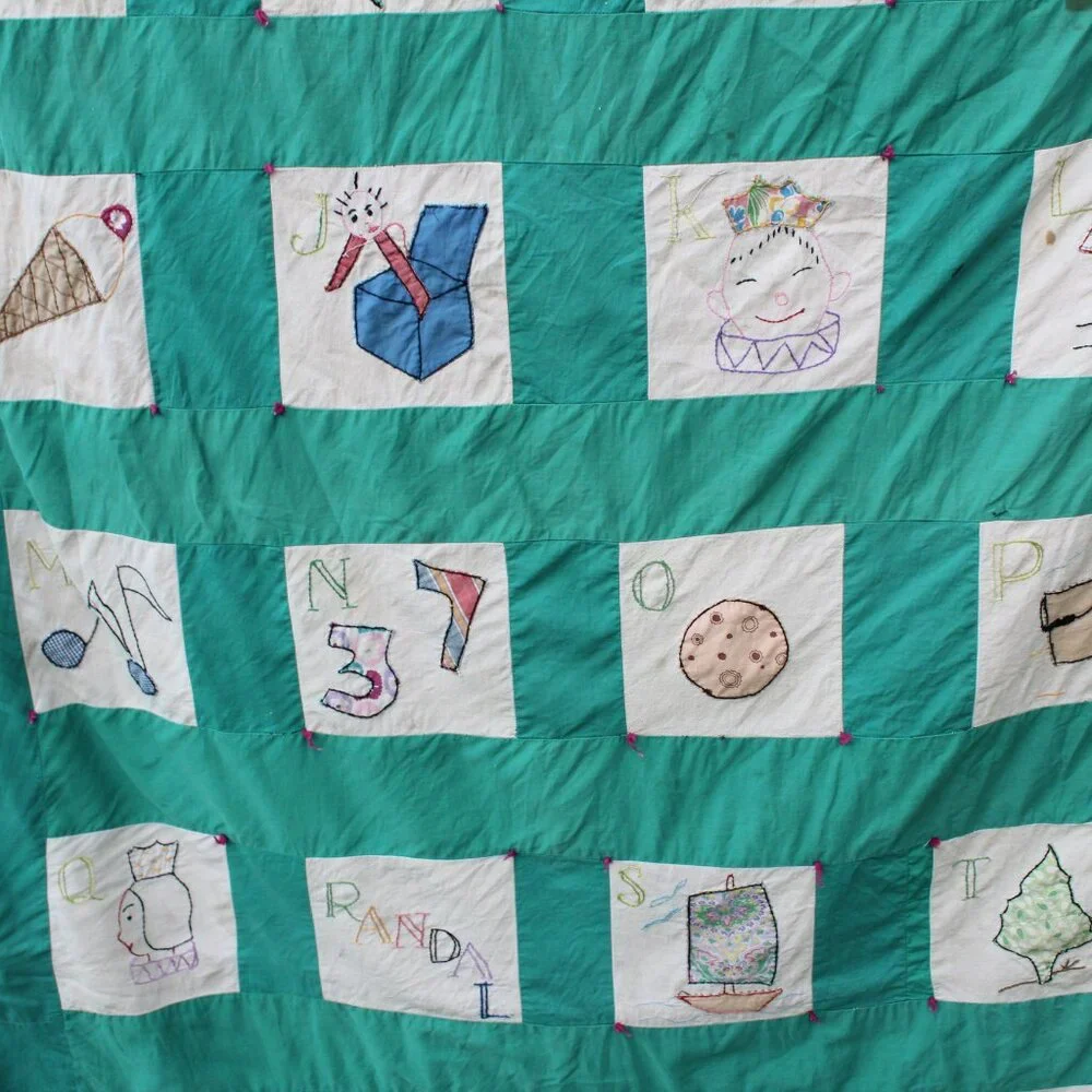 MCM Vintage Patchwork Quilt Farm House Alphabet Sampler Baby Child
